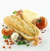 Baguette and various sandwich ingredients