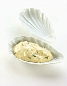 Remoulade dip in a mussel shell