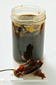 Game stock (demi-glace) in jar and in spoon