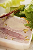 Wild duck pâté with pistachios, garnished with salad