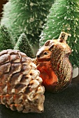 Christmas decoration; squirrel and pine cones