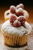 Raspberry muffins with icing sugar