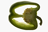 Green pepper (lengthwise slice), backlit