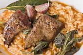 Risotto with fried calf's liver, sage and garlic