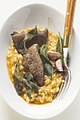 Risotto with sage and fried calf's liver