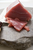 Tuna fillet, partly sliced