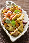 Bamboo shoots with peppers, enoki mushrooms & coriander leaves