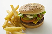 Cheeseburger and Fries on a Plate