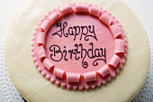 Birthday cake with the words 'Happy Birthday'