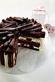 Chocolate cream cake with cherries