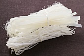 Various types of rice noodles, tied together