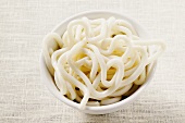 Udon noodles in white bowl
