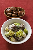 Brussels sprouts with chestnuts and cream sauce