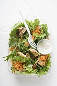 Salad leaves with carrots, croutons & sour cream dressing