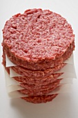 Raw burgers for hamburgers, in a pile