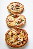 Three different mini-pizzas
