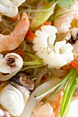 Glass noodle salad with seafood (close-up)