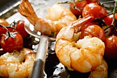 Fried shrimps with cherry tomatoes