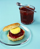 Scone with strawberry jam and clotted cream