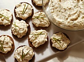 Mini Open-faced Pumpernickel Sandwiches with Cream Cheese