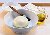 Yeast dough in a white bowl