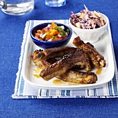 Spare-ribs with side-salad and coleslaw