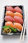 Tray of nigiri sushi to take away