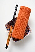 Asian table accessories, small bowl, chopsticks and hand towel