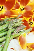 Heralds of spring: green asparagus and tulips