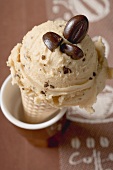 Stracciatella ice cream in wafer cone
