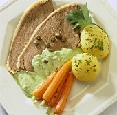Tafelspitz (boiled beef) with vegetables and green sauce