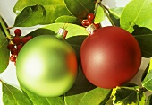 Red and green Christmas baubles