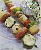 Two kebabs: sausage & vegetable and chicken & vegetable