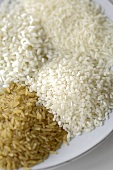 Four different types of rice on a plate