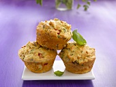 Three vegetable muffins with basil