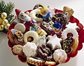 Plate of assorted biscuits and chocolate figures