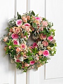 Door wreath of roses, lavender and sage