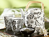 Black and white patterned teaset