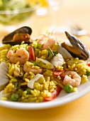 Paella with mussels and shrimps