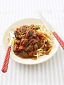 Goulash with peppers and spaetzle (home-made noodles)