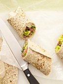 Wraps with salad and tuna spread filling