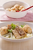 Coalfish fillet with creamy kohlrabi and semolina dumplings