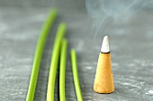 An incense cone and papryus sedge stalks