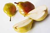 Three pears, one halved