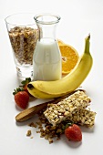 Healthy eating with muesli, fruit and milk