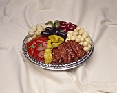 Platter with Sun Dried Tomatoes, Peperoncini, Olives and Mushrooms