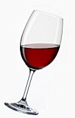 A glass of red wine, at an angle