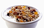 Muesli with dried fruit and milk
