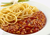 Spaghetti with tomato and sweetcorn sauce