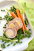 Turkey roulade with egg and summer vegetables